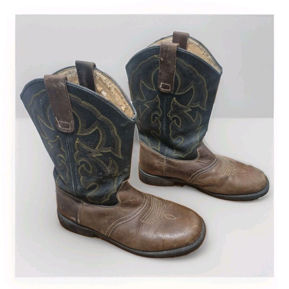 Wrangler Western Cowboy Paisley Brown Leather Work Boots Size 9.5